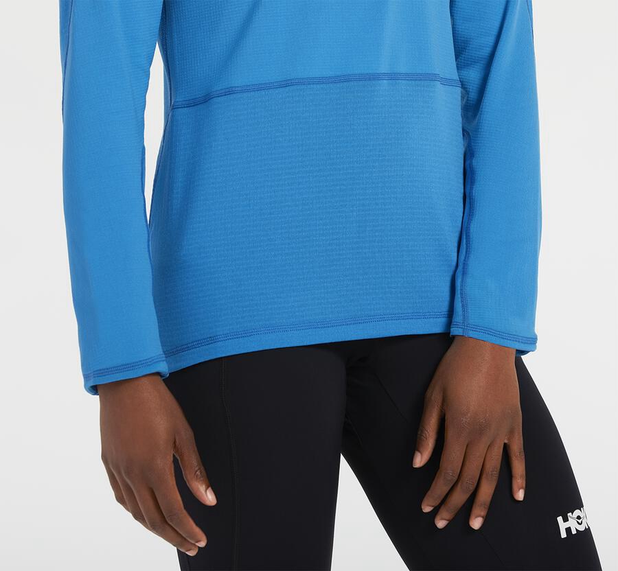 Top Hoka One One Feminino Azuis - 1/2 Ziper Midlayer - 620-NJWKTA